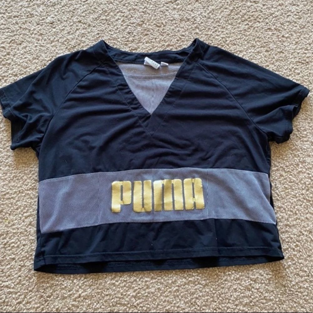 Women’s Puma Mesh Black and Gold Cropped Shirt